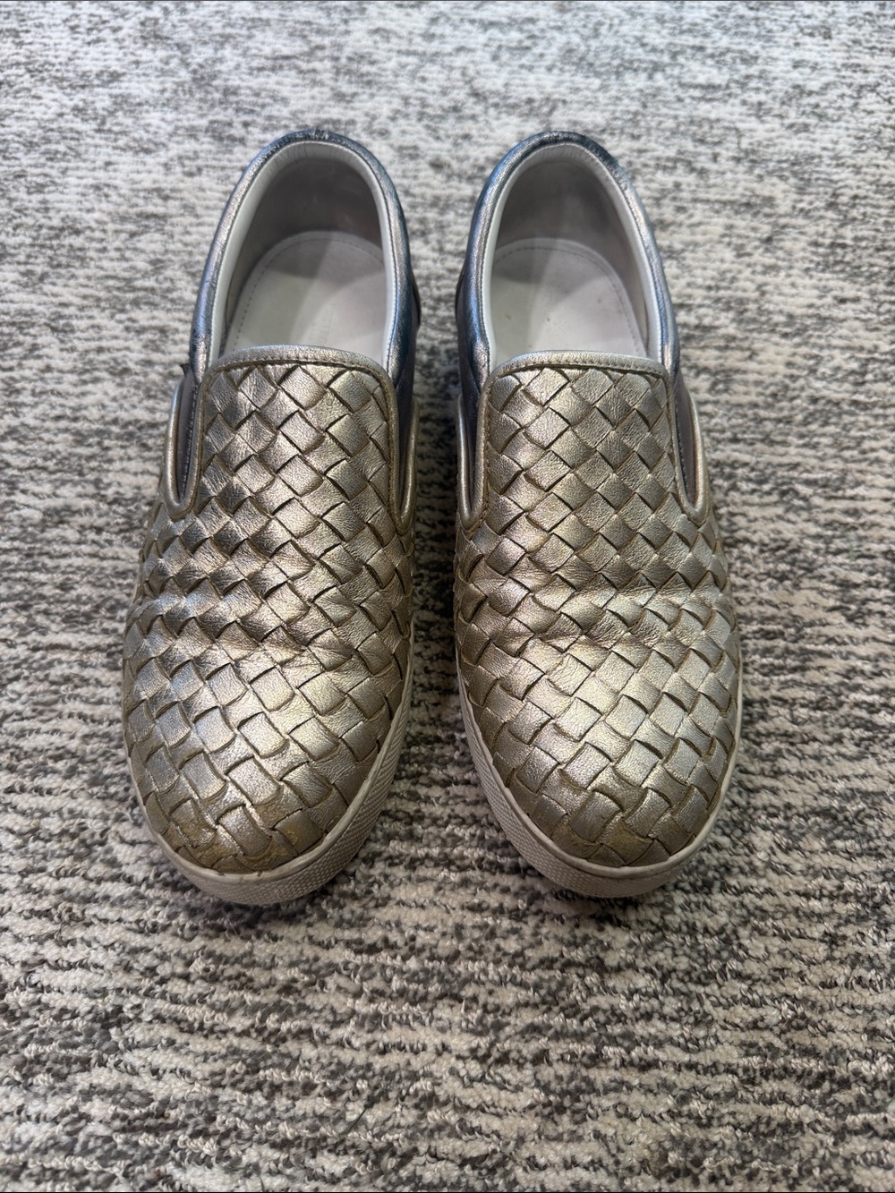 Bottega Veneta Metallic Woven Slip-On Sneakers in Gold